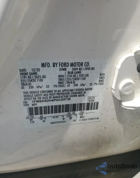 2023 Ford Explorer Xlt из США, поврежденный, VIN 1FMSK8DH4PGC05738